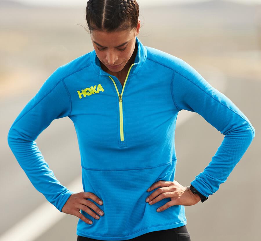 Hoka Australia One One 1/2 Zip Midlayer - Womens Tops Blue - QRSYW-2801